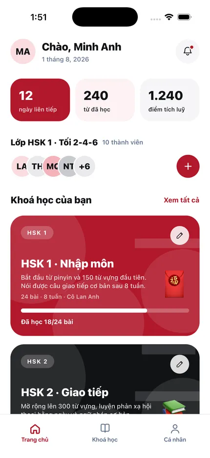 Ứng dụng học tập SaigonHSK — màn hình 2
